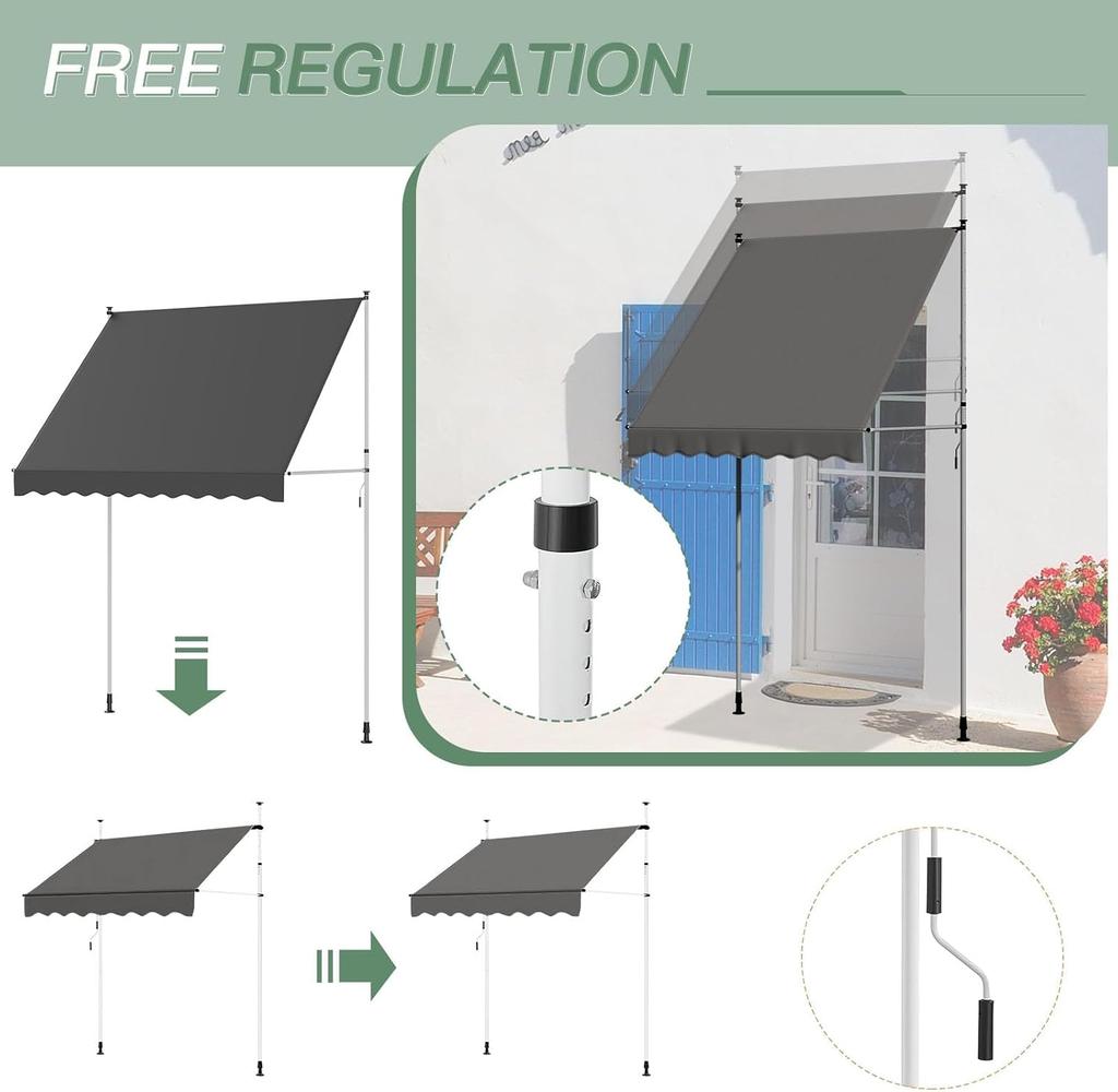 YODOLLA Retractable Manual Awning 2x1.2m - UV Resistant, Easy Installation, Stable Aluminum Frame - Dark Grey