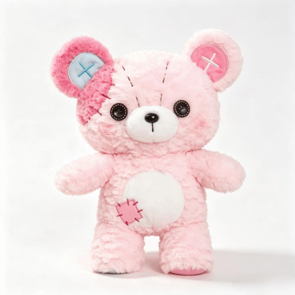 Soft Bear Plush Toy Patchwork Bear Stuffed Doll Kawaii Button Bear Plush Doll Birthday Gifts