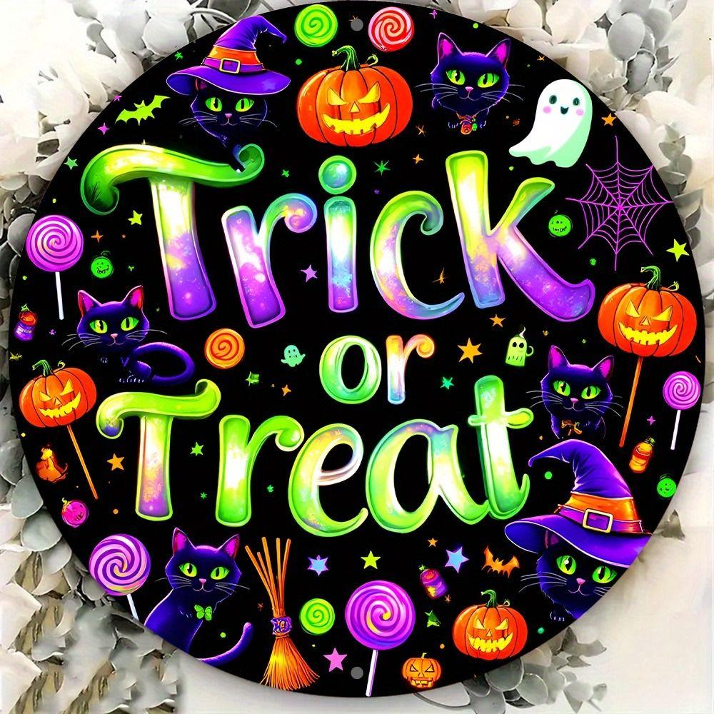 Vintage Round Halloween Sign Colorful Rustic Decor 20cm