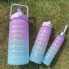 3Pcs Set Leakproof Gradient Color Sport Water Bottle Large Capacity Water Cup Gym Straw Cup  Office