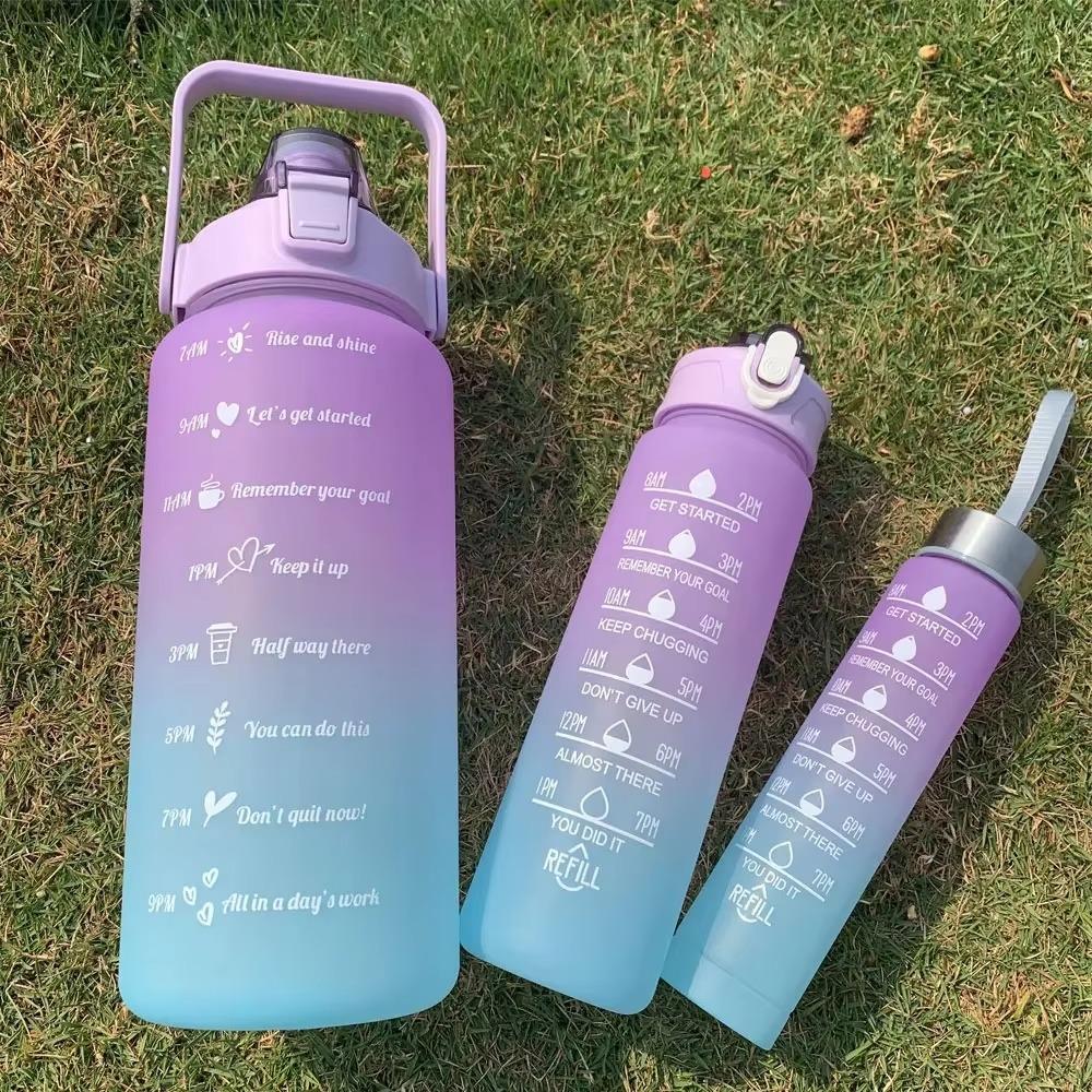 3Pcs Set Leakproof Gradient Color Sport Water Bottle Large Capacity Water Cup Gym Straw Cup Office