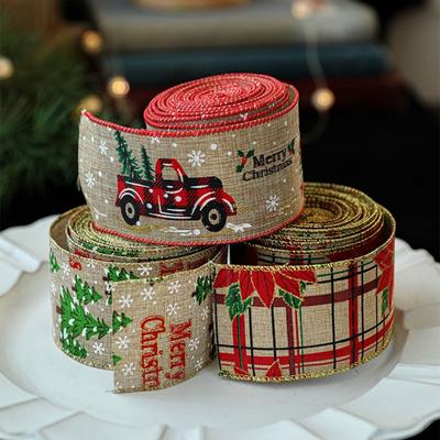 New Christmas Red Ribbon Wrapping DIY 2m Fabric Swirl Ribbon Christmas Tree Ribbon Lmitation Linen Burlap Ribbon