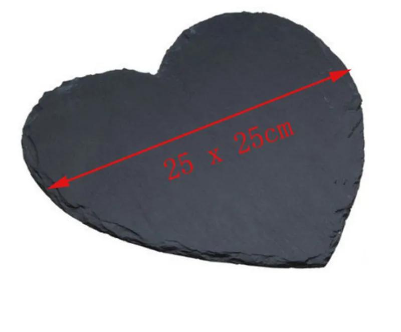 Black Solid Natural Slate Heart Shaped Dinner wedding Plate Barbecue Tray Cake Sushi Stone Dinner Cheese Pizza Flat Food Tray