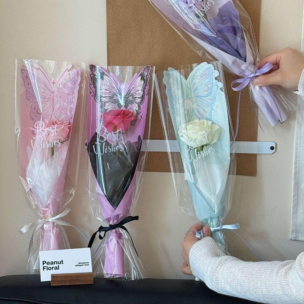 10pcs Butterfly Flower Packaging Bag Waterproof Transparent Flower Wrapping Packa DIY Floral Material Packaging