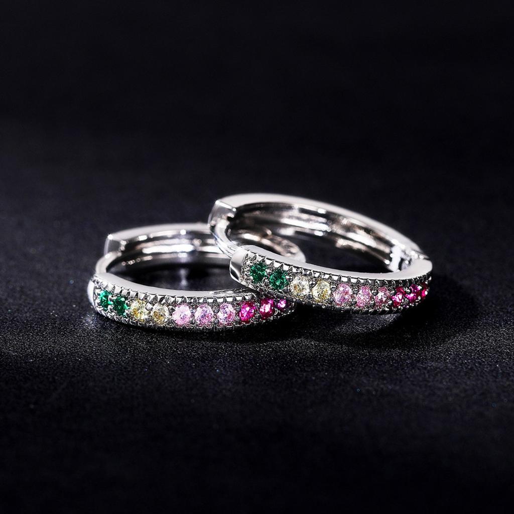 Rainbow Color Stone Huggie Hoop Earrings for Women Trendy Daily Jewelry