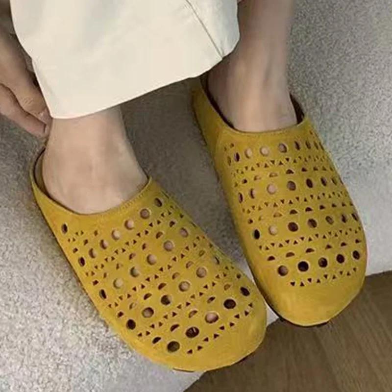 Fashion Hollow Women Flats Slippers Designer Mules Shoes Woman Sandals Fashion Slides 2025 Summer New Brand Flip Flops Home Slippers