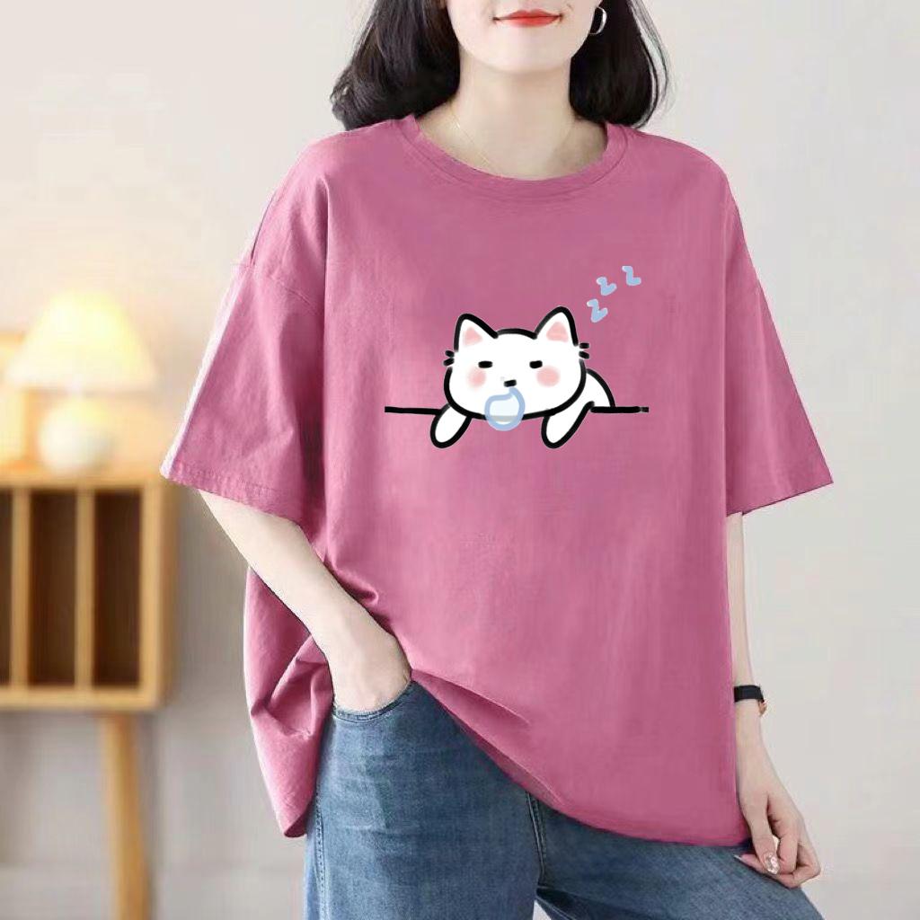 Ladies Summer Popular Short-sleeved T-shirt Cotton Breathable Loose Top Printed T-shirt Casual