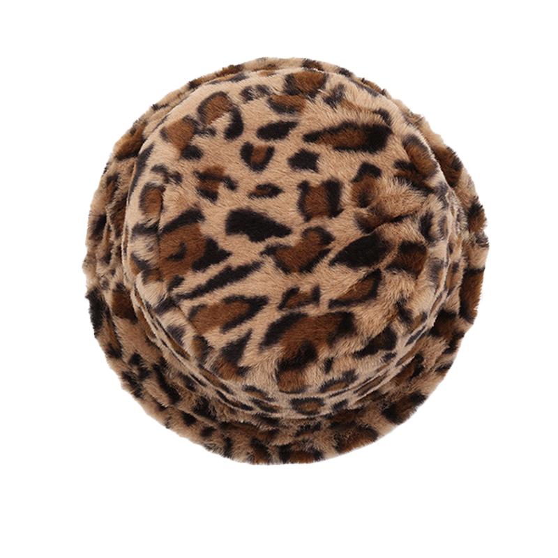 Women's Winter Leopard Fisherman Hat Warm Basin Hat Plush Bucket Hat