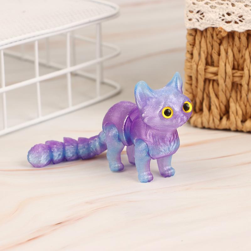 

3D-печатный милый котенок с подвижным хвостовым суставом, детский подарок, игрушечная модель, украшение для автомобиля