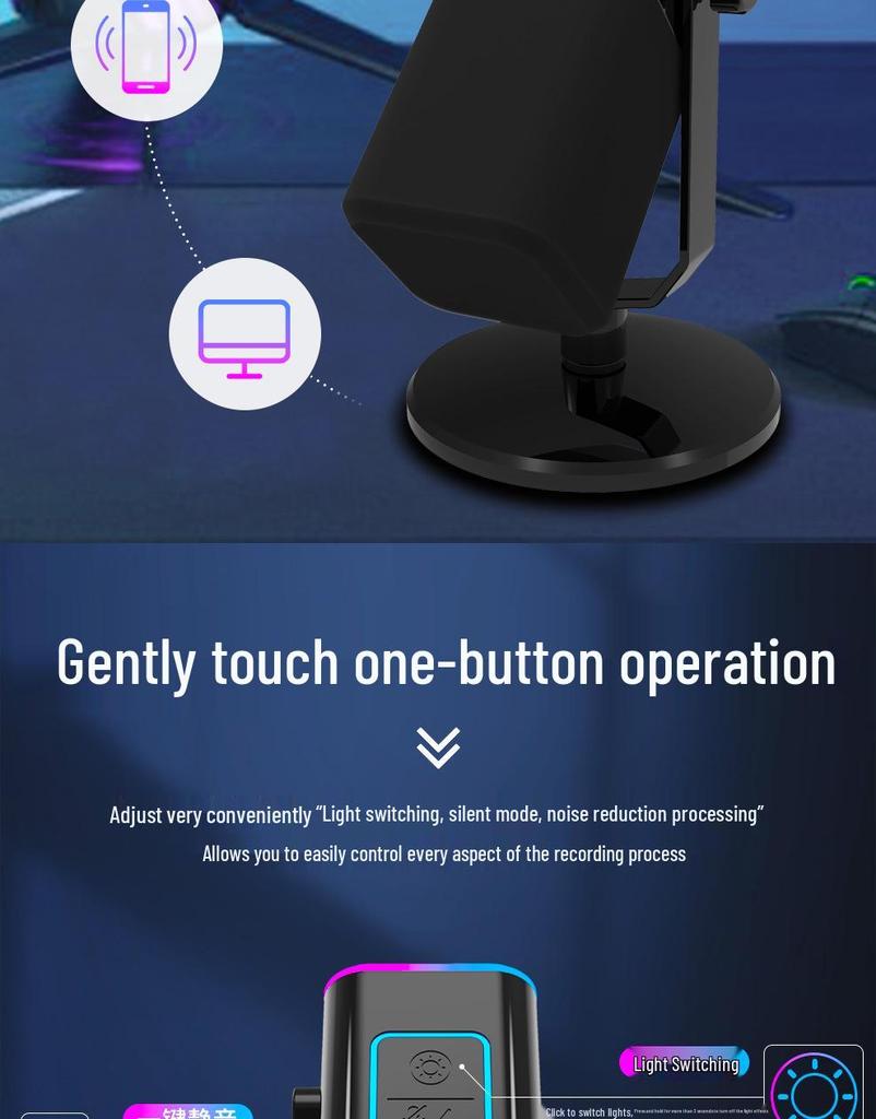 RGB Dynamic USB Microphone for Gaming, Recording, and Singing with Noise Reduction and Sound Card Integration
