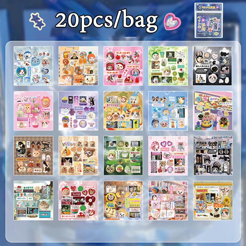 20 Sheets/PET Kawaii Japanese Ancient Wind Cut Film Sticker Book Handbook Material Mobile Phone Decorative Sticker Book
