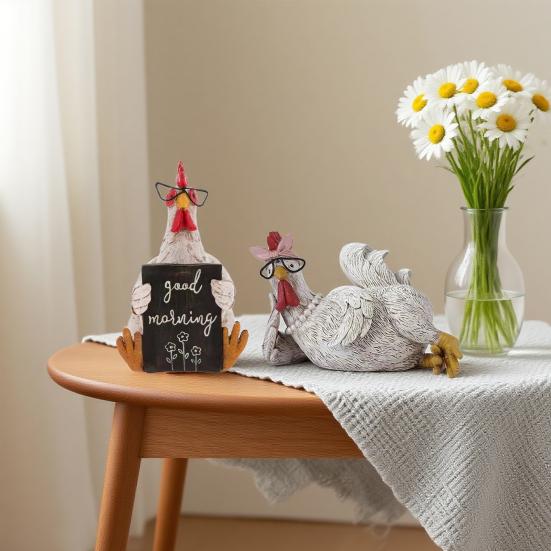 Rustic Rooster Figurine Resin Distressed Chicken Statue Farmhouse Style Rooster