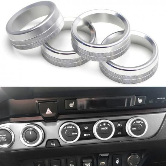 Silver AC Air Conditioner & 2WD/4WD Switch Knob Ring Cover For 2016- Tacoma
