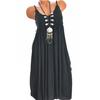 Vintage Women Lace Flower Sleeveless Solid Color Ruffle Casual Summer Maxi Dress