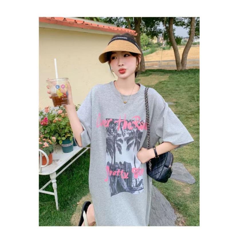 

Женское модное свободное и повседневное прямое платье-футболка, летнее короткое длинное платье с буквенным принтом 4XL серый