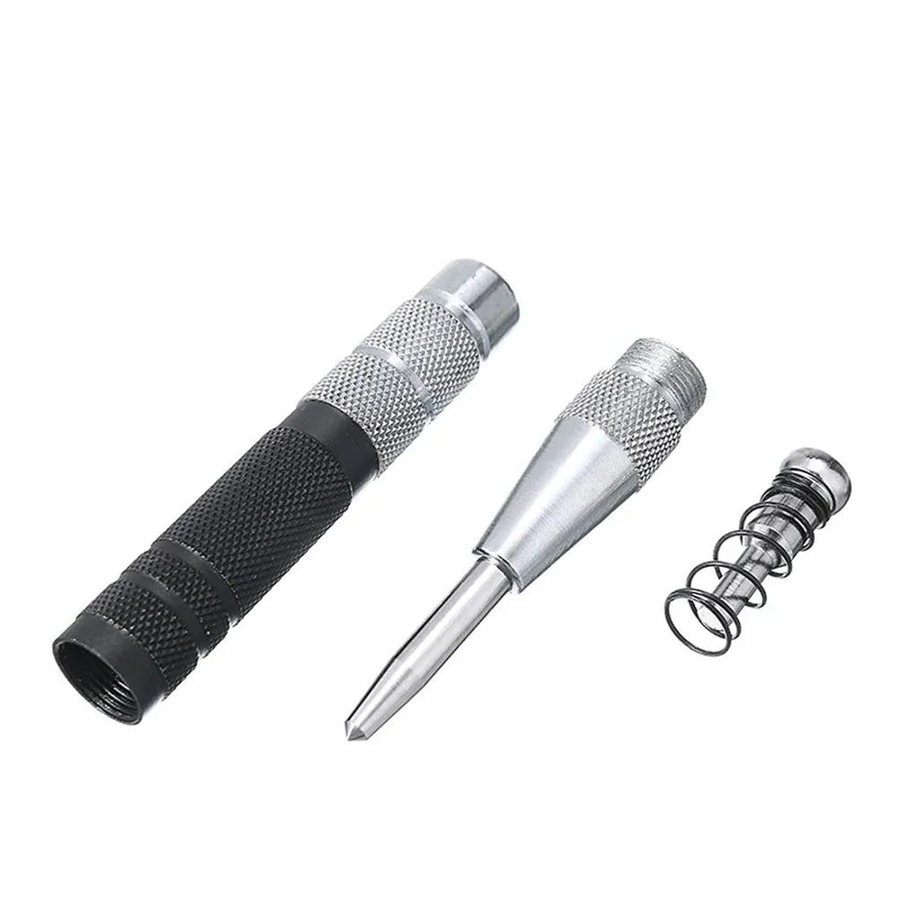 Automatic Center Punch With 2 Pcs Spare Punch Black Silver Dot Punch Spring Loaded Tool Adjustable Woodworking