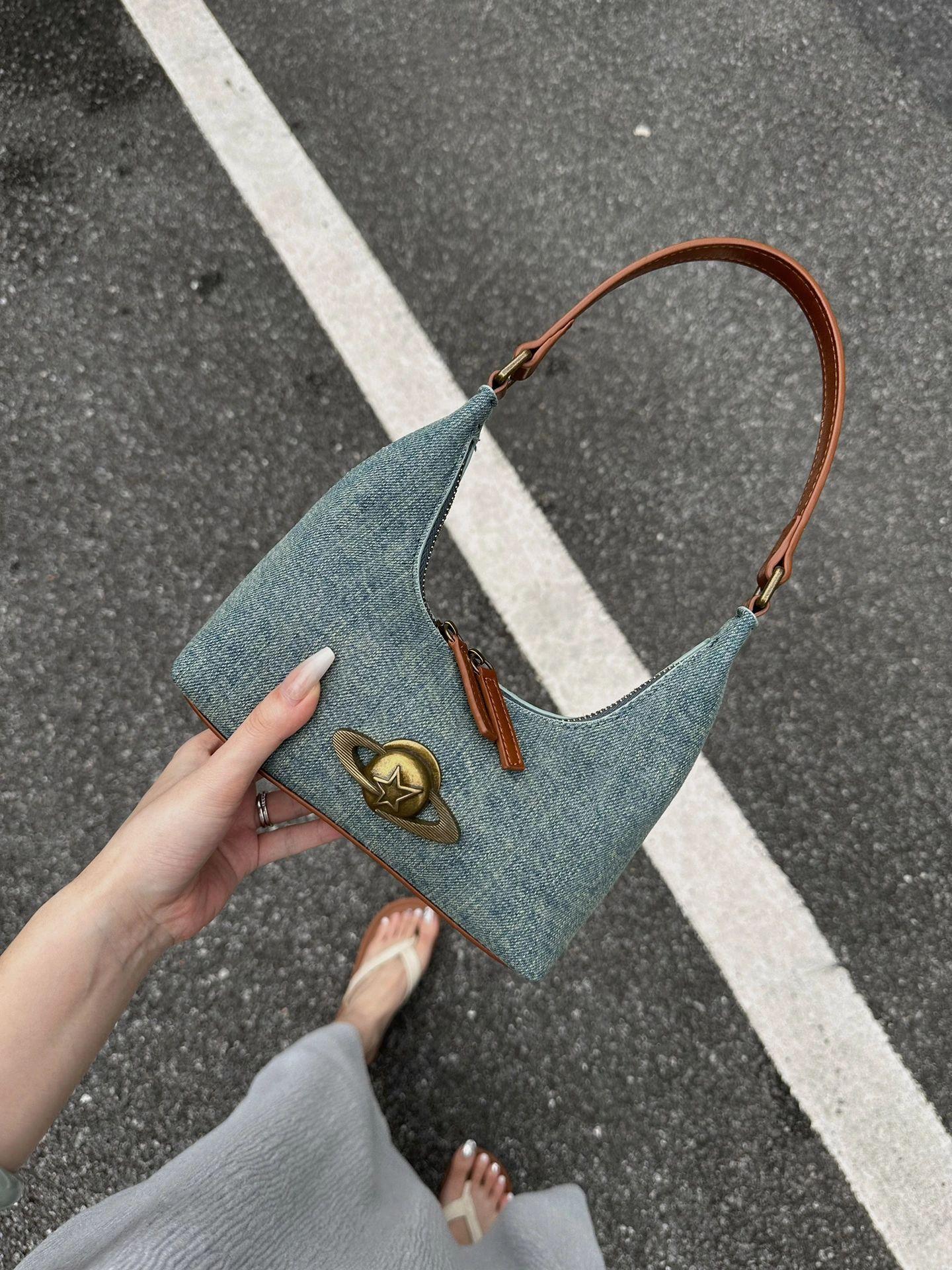 Niche Retro Denim Underarm Bag High Sense Versatile Shoulder Bag Commuter Fashion Handbag Women