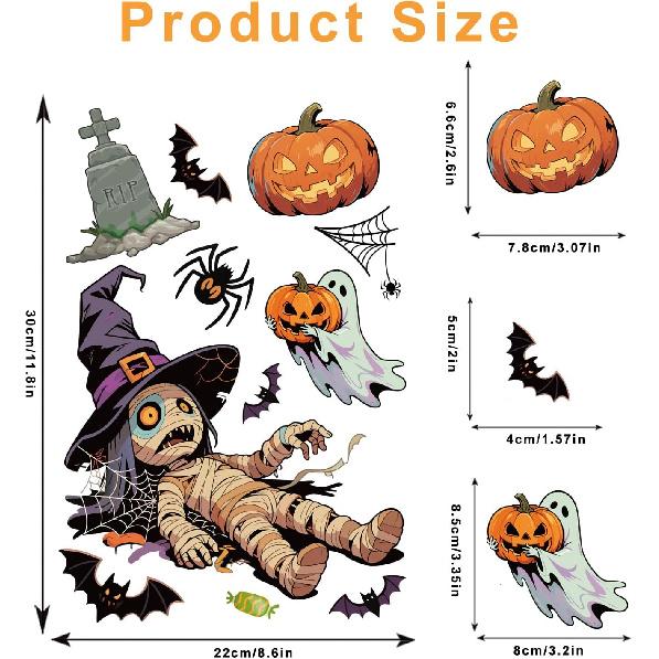 9 Sheets Halloween Window Stickers, Double Side Window Clings Decals for Party Decoration, Indoor & Outdoor Home Decor, Halloween Decorations,