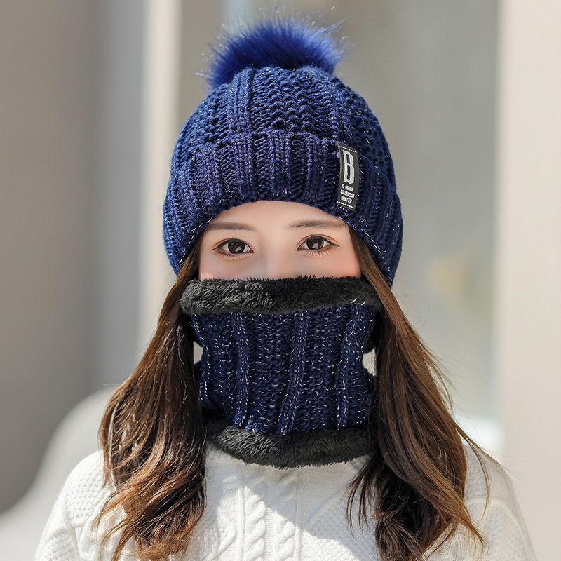 

Женская зимняя вязаная шерстяная велосипедная шапка с бархатной подкладкой, шарфом и хлопковым пуловером — модная и теплая. One Size, Fleece Lined, Stretchy