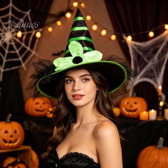 Halloween Costume Hat Witch for Women Girls, Large Striped Wizard Holiday Themed Party Accessories with Flower Accessories, Cosplay, Parent