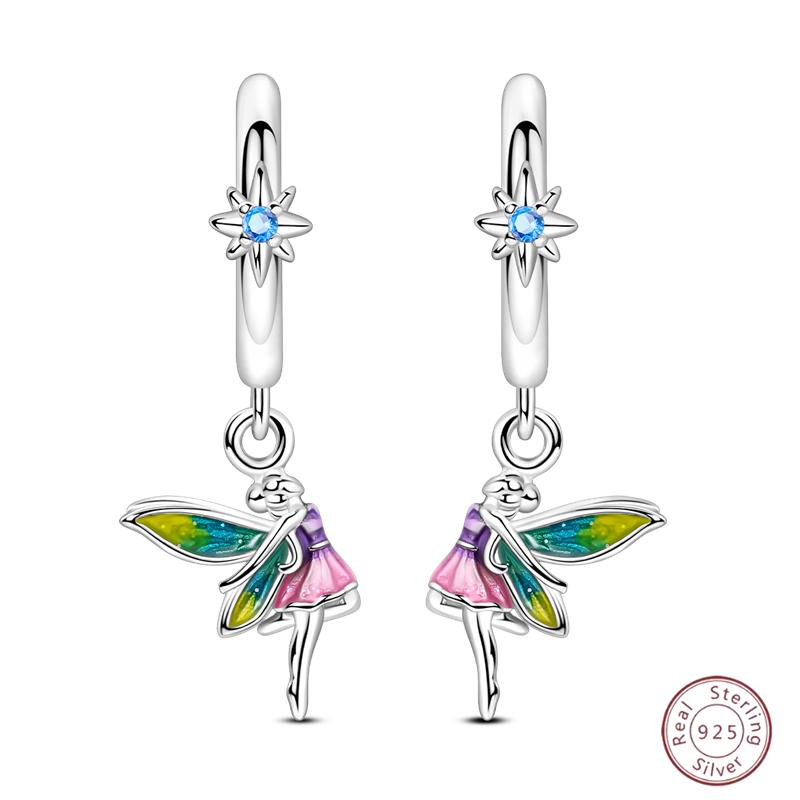 Sweet 925 Silver Ladybug Butterfly Dragonfly Iris Flower Design Earrings Fit Wedding Parties Exquisite Jewelry