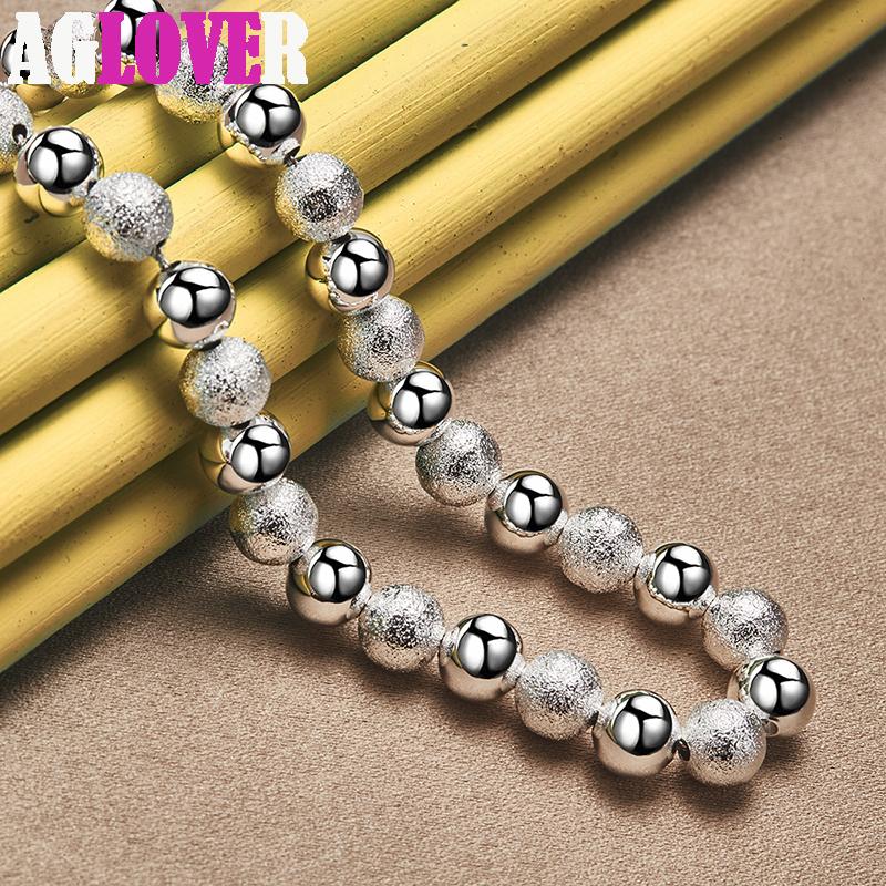 925 Sterling Silver 8mm Bead Ball Chain Matte Smooth Necklace Jewelry