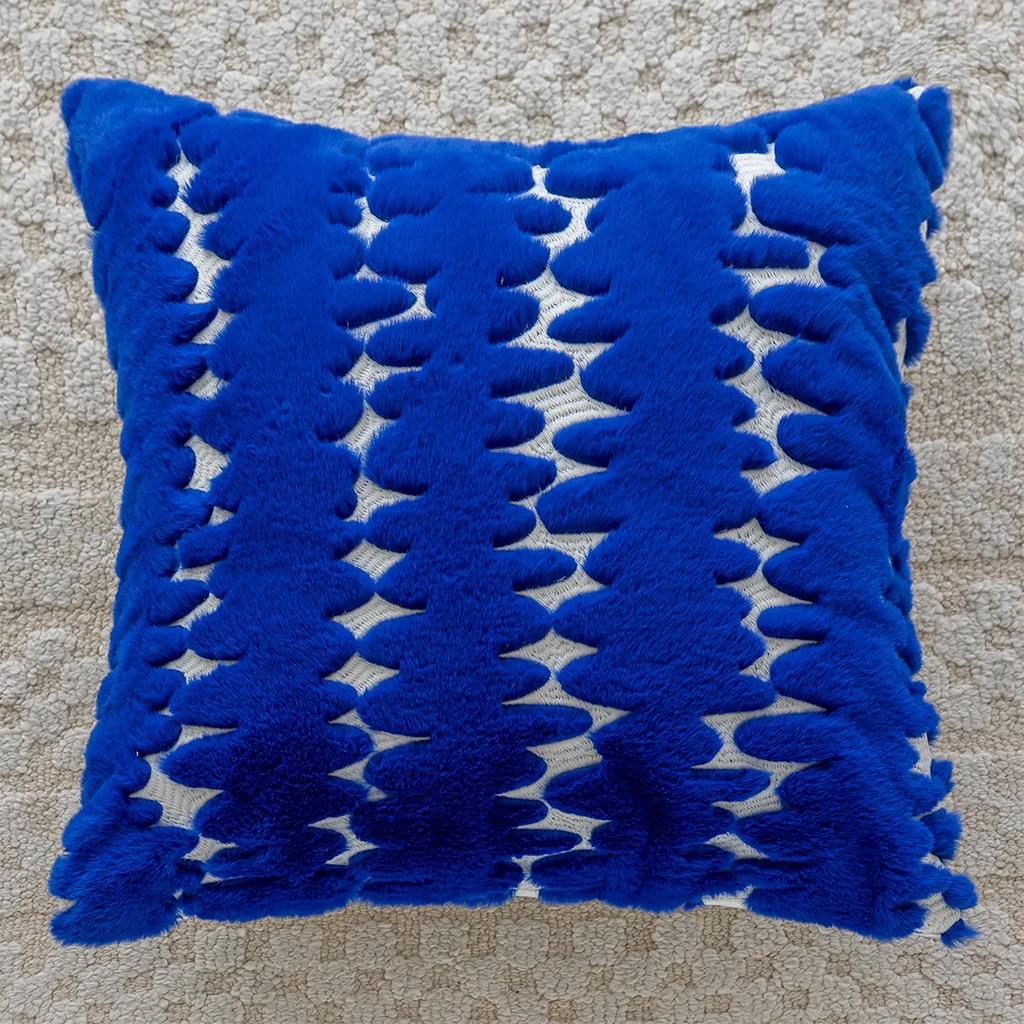 45x45CM Plyšový modrý přehoz na polštář Francouzský lehký luxus Ražba Potah na bederní polštář Dekor Domácí dekorativní povlak na polštář