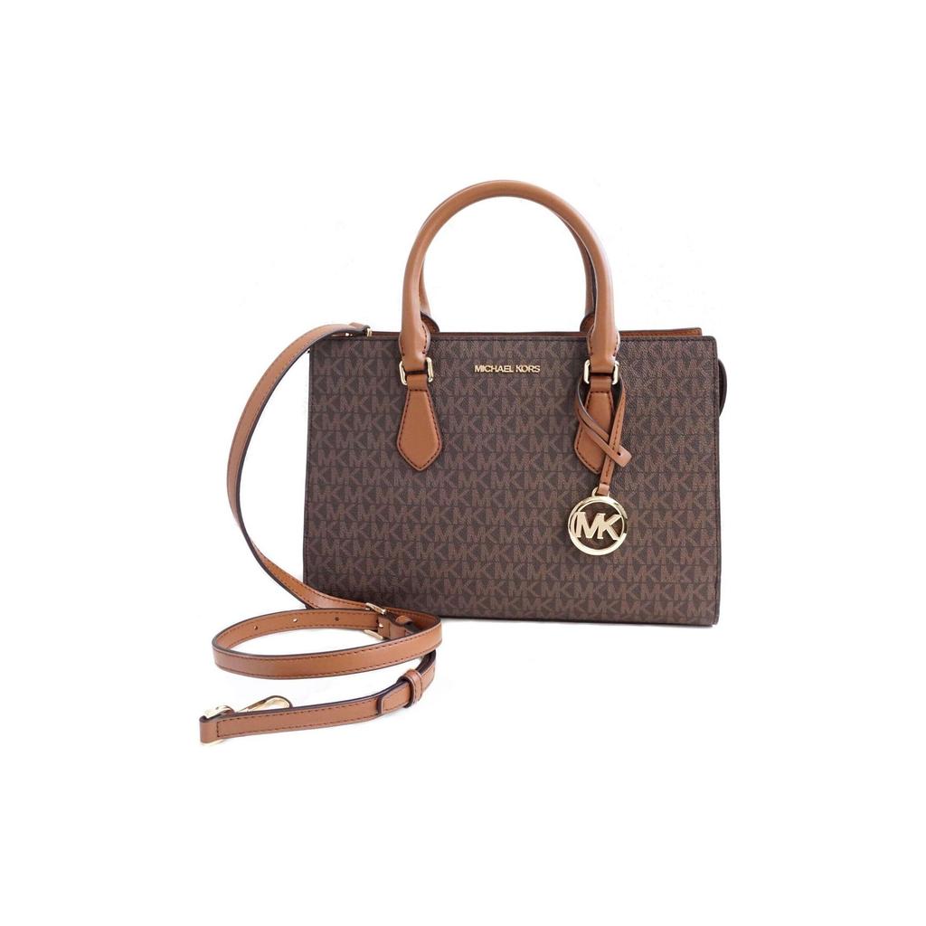 Michael Kors Sheila Logo Pendant Classic Monogram Zip Leather Tote Bag Women Tote Gold Brown 35S3G6HS2B-BROWN