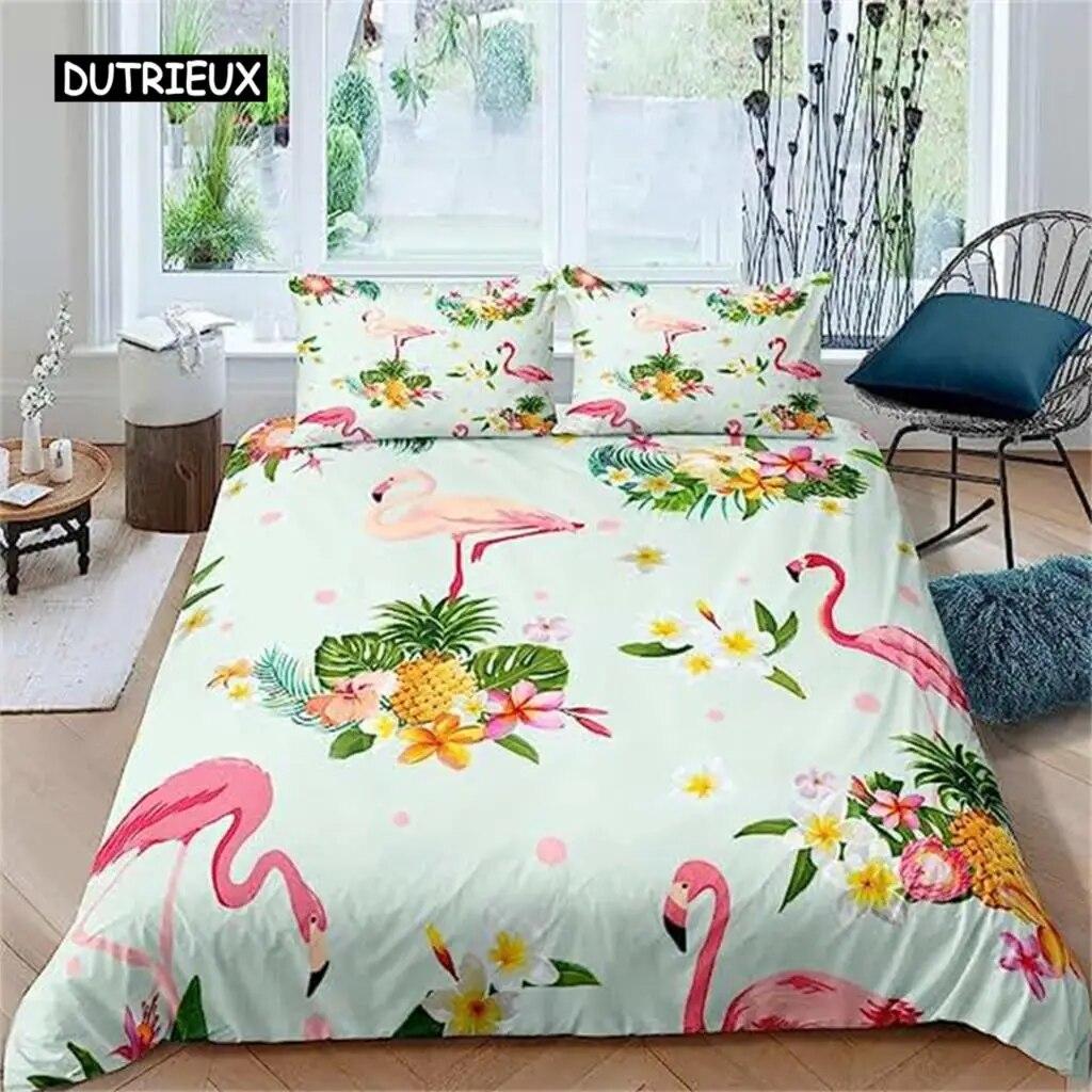 Palm Leaves Duvet Cover Banana Leaves Duvet Cover Hawaiian Tropical Leaves Bedding Set Green Leaves Branches Quilt Cover Women  Three-piece Set