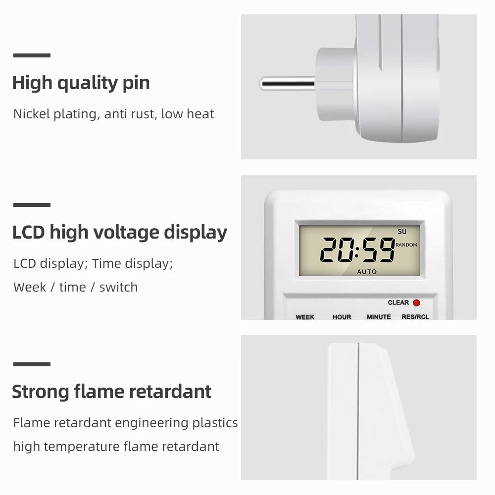 Electronic Digital Timer Switch Socket 24 Hour Cyclic Kitchen Timer Outlet Programmable Timing Socket EU UK AU US BR FR IT Plug3