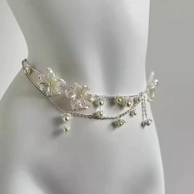 Y2K Retro Multilayer Pearl Waist Chain Belt For Women - Stylish Body Jewelry Accessories For Party & Casual Wear