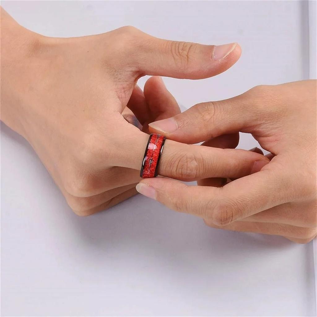 Fashion 8mm Men Black Stainless Steel Arrow Rings for Men Inlaid Red Meteorite Rings Wedding Band Jewelry Drop Shipping