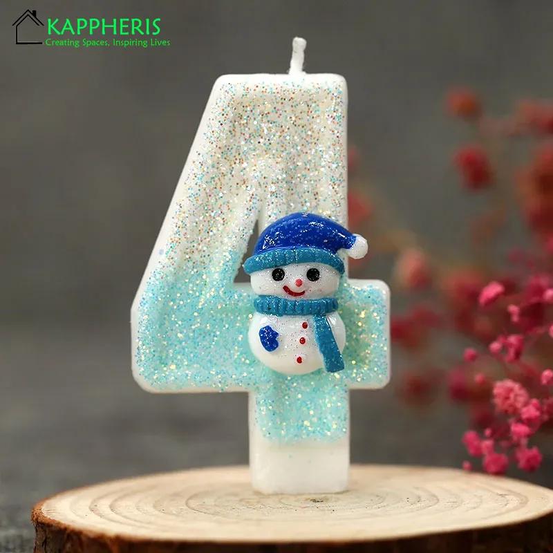 Snowman Birthday Candle for Cakes 0-9 Number Princess Cake Candle Party Decor Birthday Queen of Snow Decoration