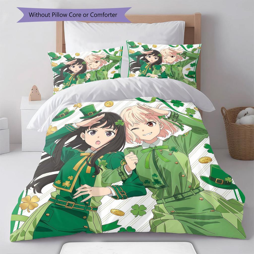 LycorisRecoil Pattern Bedding Quilt Set Quilt Cover Pillowcase Home Decoration Birthday Gift (1 * duvet cover + 2 * pillowcase, without core)
