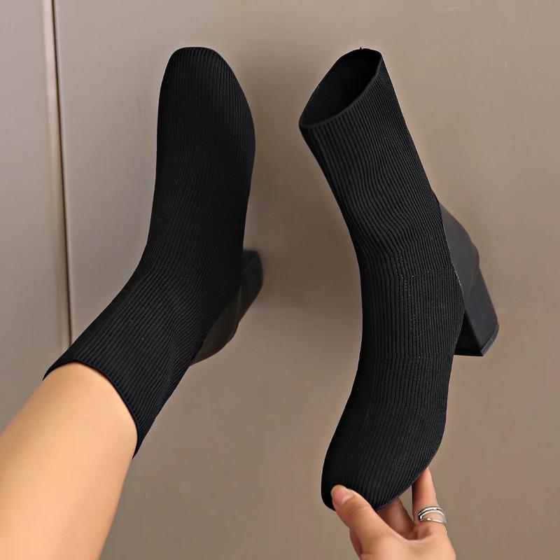 Fashion New Round Toe Sexy Cloth Mid-tube Boots for Winter Comfortable Elegant Large Size Walking Boots for Women