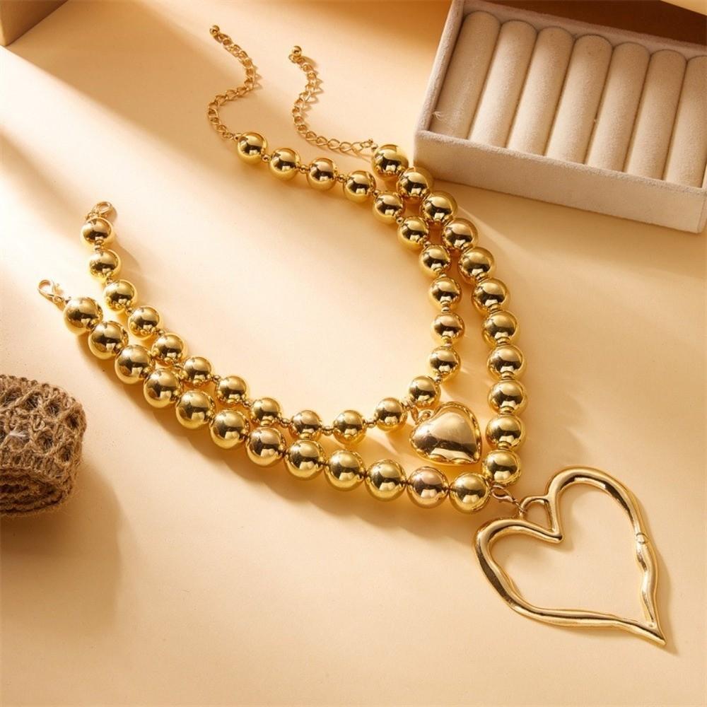 Hollow Heart Big Heart Pendant Necklace Exaggerated Double-layer Choker Chain Jewelry Festival