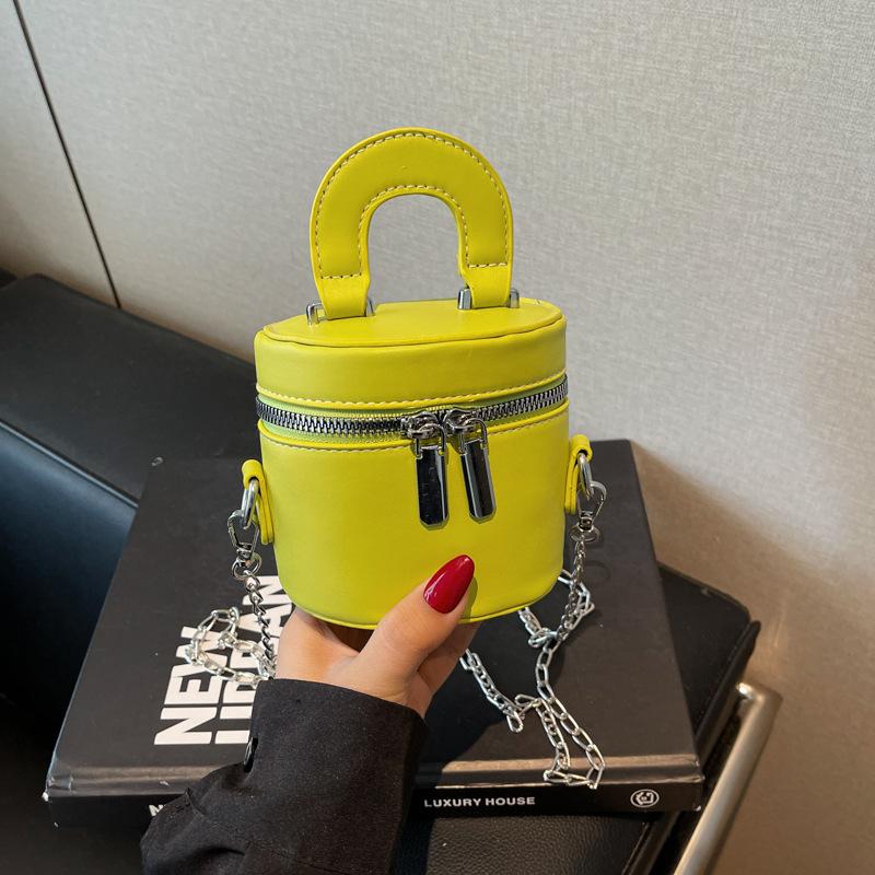 Korean double zipper fashion cylinder bag mini chain shoulder bag vintage crossbody bag simple literary handbag