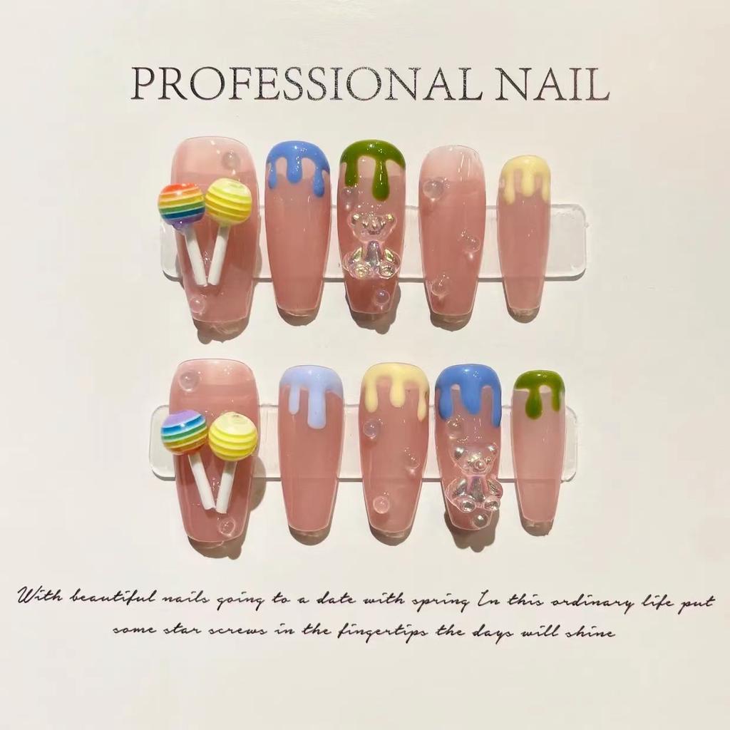 10pcs/set Purely Handmade Wearable Nails Removable Nail Art French Simple False Nails Finished Long and Short Nails