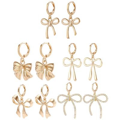 Dainty Gold Color Plating Hoop Earring Chic Gold Plated Bowknot Metal Earring Adornment Fashion Ear Studs Jewelry