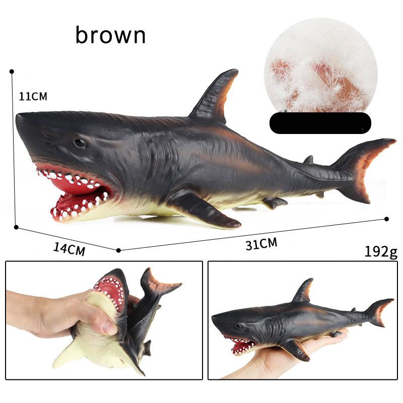 

Детская модель морского животного, мягкий пластик, мегалодон, акула, пиранья, акула, тигровая акула, игрушечные украшения коричневый