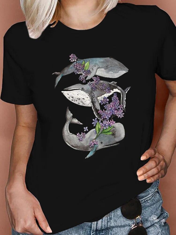 Women T Shirts Cartoon Bee Floral Queen Fashion Print Female Graphic T Top Female 90S Clothing Short Sleeve Shirt Tee T-Shirt