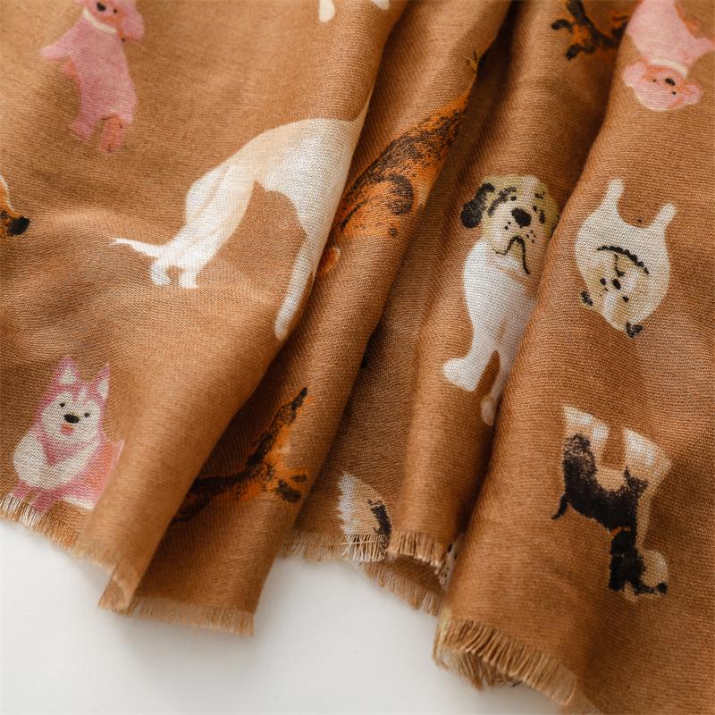 Autumn/Winter Cotton Linen Feel Scarf with Cute Dog Design - Women's Warm Shawl