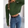 Autumn/Winter Casual Solid-Colour Cable-Knit Long-Sleeved Pullover with Cropped Hem for Women