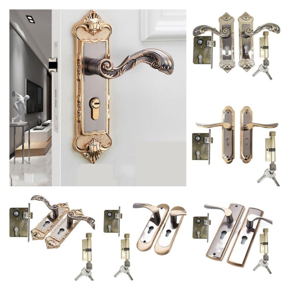

Vintage Bedroom Interior Door Lock European Style Interior Door Knobs Security Lock Indoor T2067 Titanium black gold