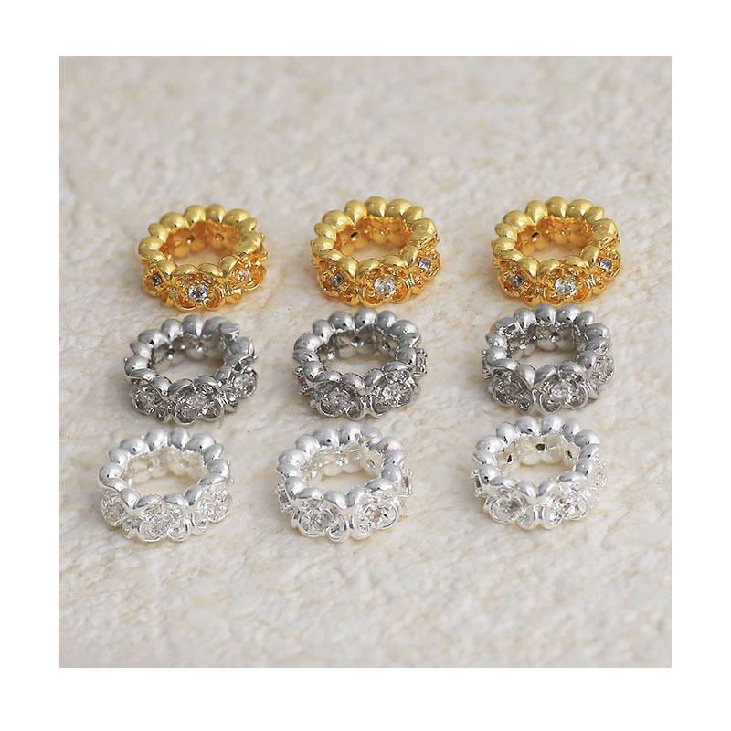 18K Gold-Plated Zircon Flower Spacer Beads with Rhinestones for DIY Jewelry