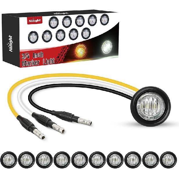 TL-03 10 PCS 3/4” Round Clearance Front Rear Side Indicator Bullet Marker Light for Truck RV Car Bus Trailer Van Caravan Boat (12V, Amber)