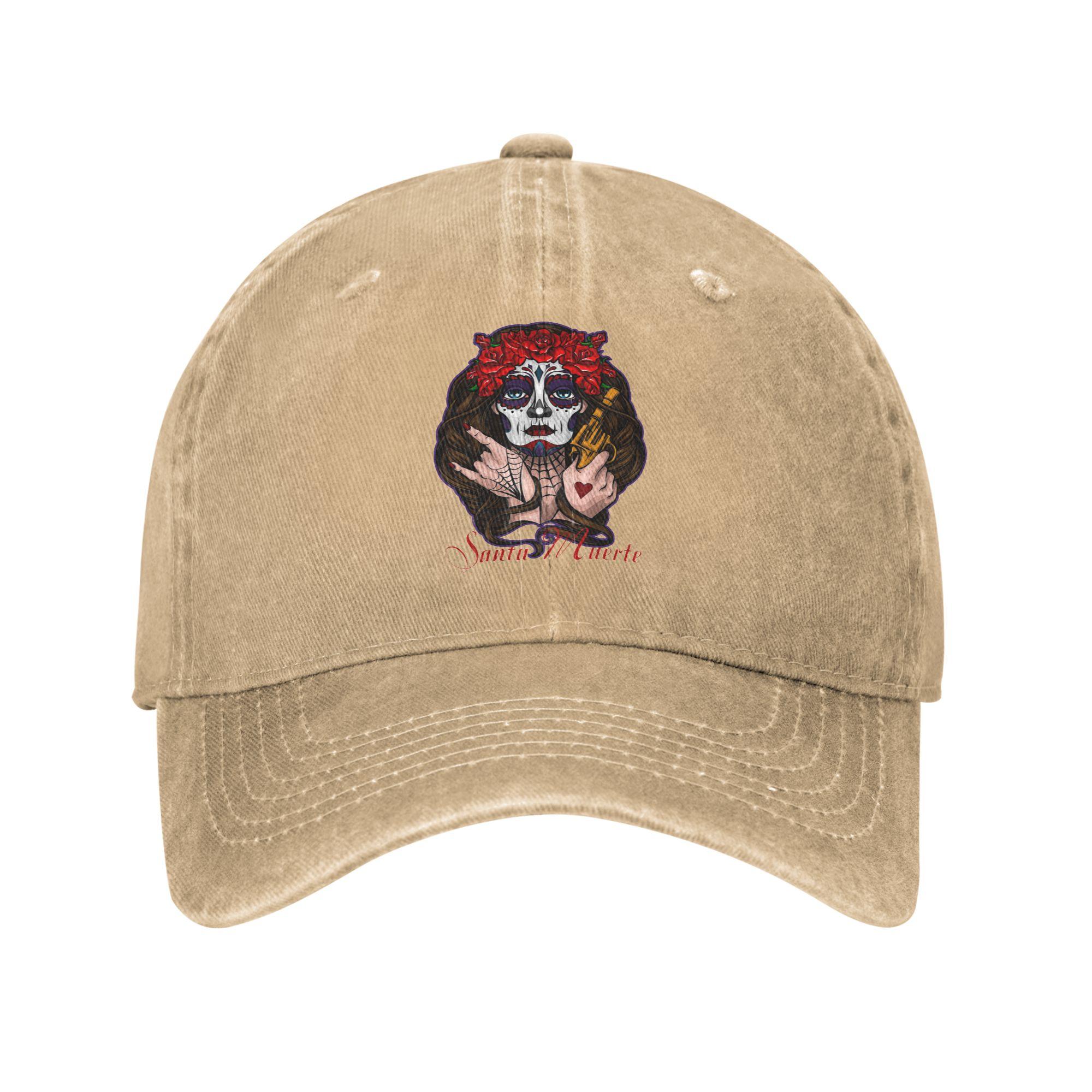 

Santa Muerte Saint Death Goth Mexican Muertos Skull Denim Fabric Baseball Caps Snapback Baseball Hats Breathable Casquette One Size
