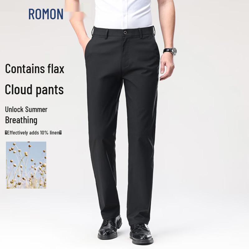 Men s Summer Linen Blend Straight Casual Pants 38