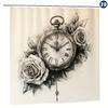 Pocket Watch & Roses Shower Curtain – Vintage Design,  Durable Polyester with Hooks, for Bathrooms