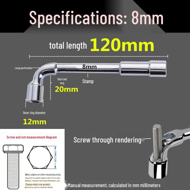 L-Shaped Through-Hole Socket Wrench, 6-22mm Hex with Hook & Elbow Design.